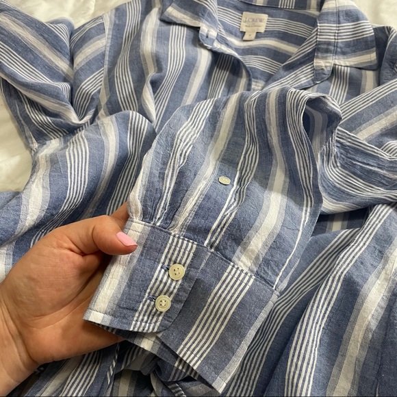 *SOLD* J Crew Striped Tie Waist Button Down M - Picture 10 of 15